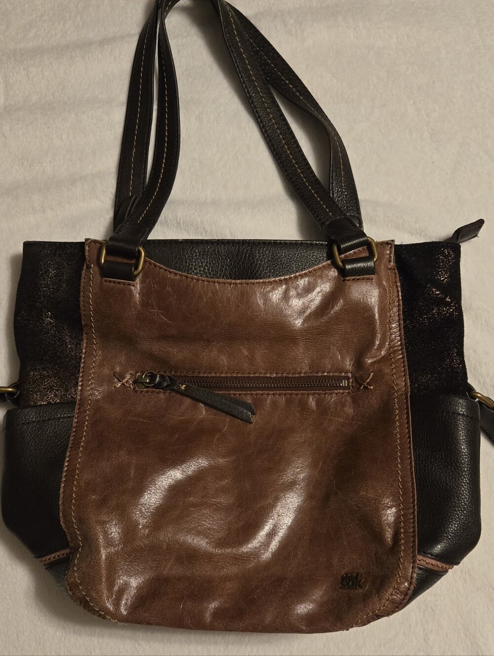 The Sak Brown and Black Leather Shoulder Bag